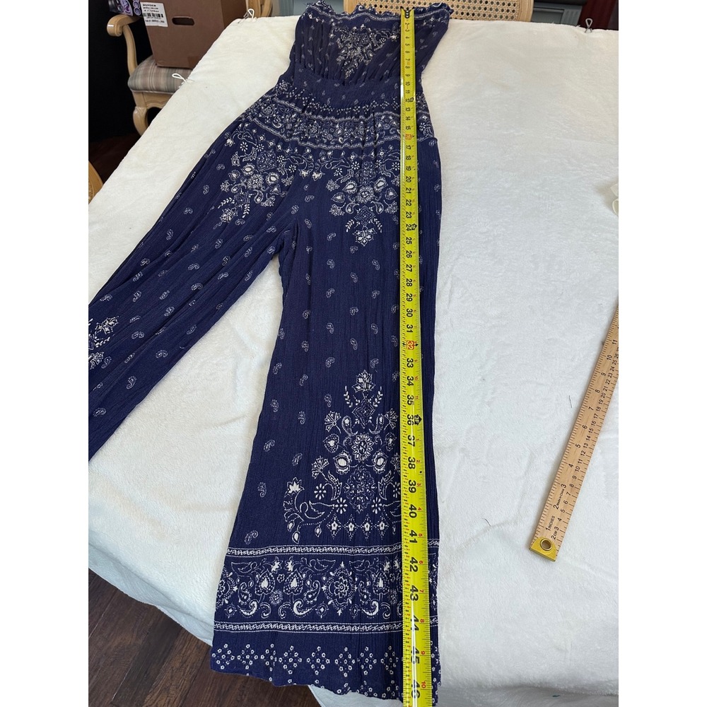 Coco + Jaimeson Womens Boho Navy Blue Paisley Strapless Wide Leg Jumpsuit Medium - Picture 8 of 8